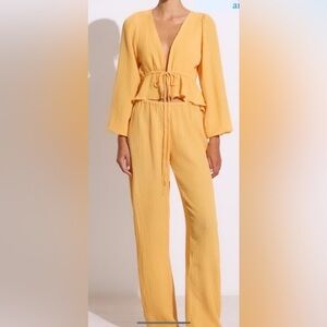 Faithfull the Brand Orange/ Yellow Tie linen Blouse